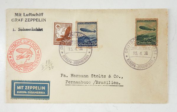 1936 Graf Zeppelin Germany to Brazil Airship Stamp Cover on Sale