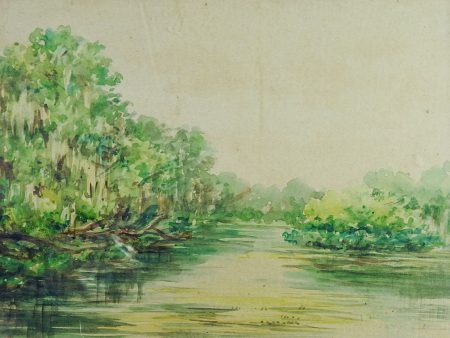 1930 s Riverside Watercolor Painting Cheap