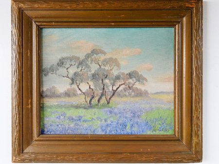 1938 Bluebonnet Landscape Painting By Peggy McMahan For Cheap