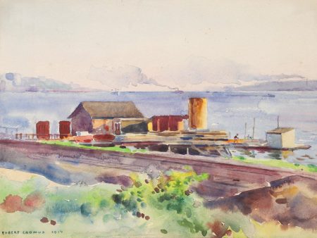 1914 Boathouses Along Hudson River Watercolor Painting by  Egbert Cadmus Online Sale