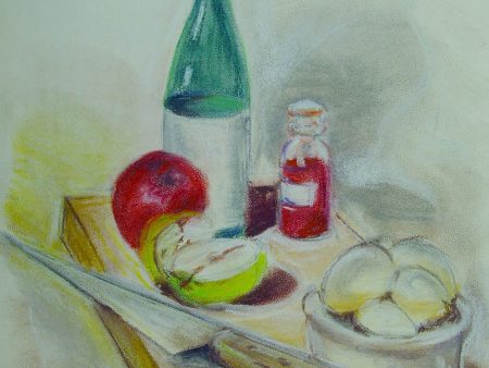 Wine and Apples Pastel Still Life Sale