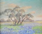 1938 Bluebonnet Landscape Painting By Peggy McMahan For Cheap