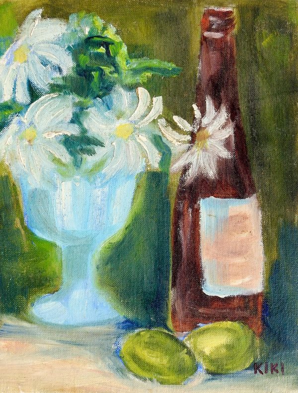 Wine, Limes & Daisies Still Life Painting For Discount