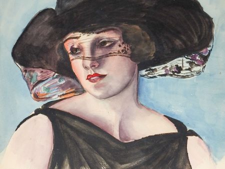 1920 s Woman In Black Watercolor Portrait Painting Online