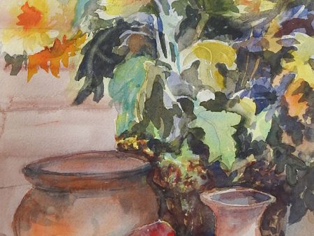 Yellow Daisies Floral Still Life Watercolor Painting Hot on Sale