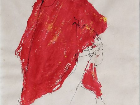 Woman In Red Cape Mixed Media Drawing For Sale