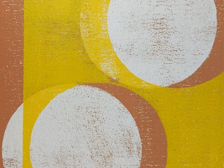 Yellow & Tan Abstract Circles Block Print For Cheap