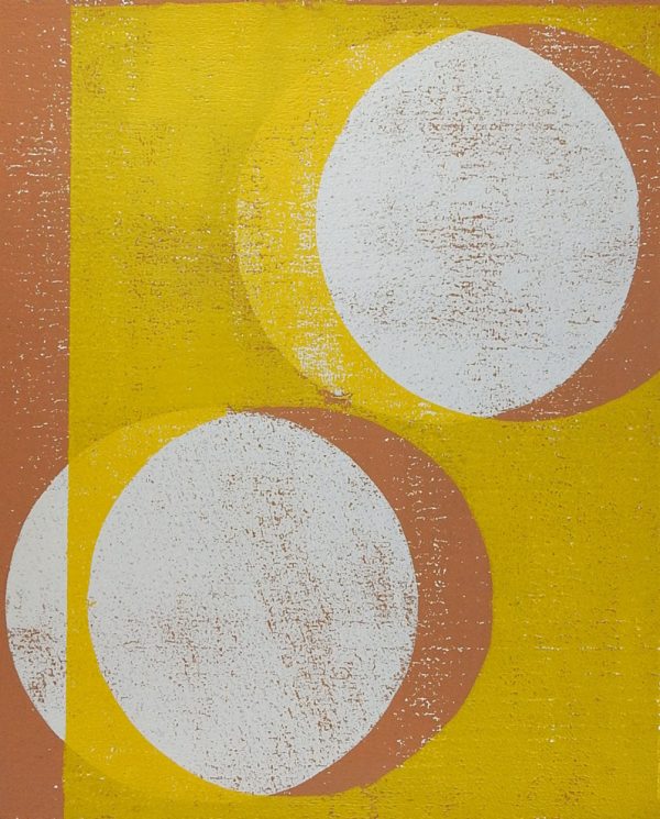 Yellow & Tan Abstract Circles Block Print For Cheap