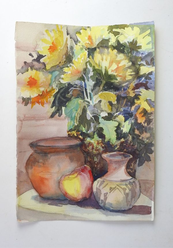 Yellow Daisies Floral Still Life Watercolor Painting Hot on Sale