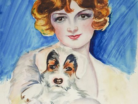 1920 s Flapper Girl & Puppy Watercolor Painting Online