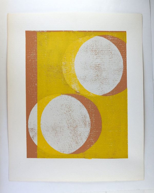 Yellow & Tan Abstract Circles Block Print For Cheap