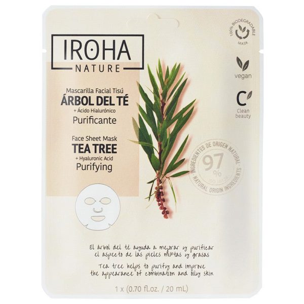 Valomoji veido kaukė Iroha Purifying Face Sheet Mask Tea Tree & Hyaluronic Acid MTIN26, su arbatmedžiu ir hialurono rūgštimi For Cheap