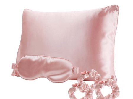 Pagalvės užvalkalas, akių kaukė - miego akiniai, gumytės plaukams Be Osom Silky Satin Pink OSOM07H1, premium satino +dovana Previa plaukų priemonė Supply